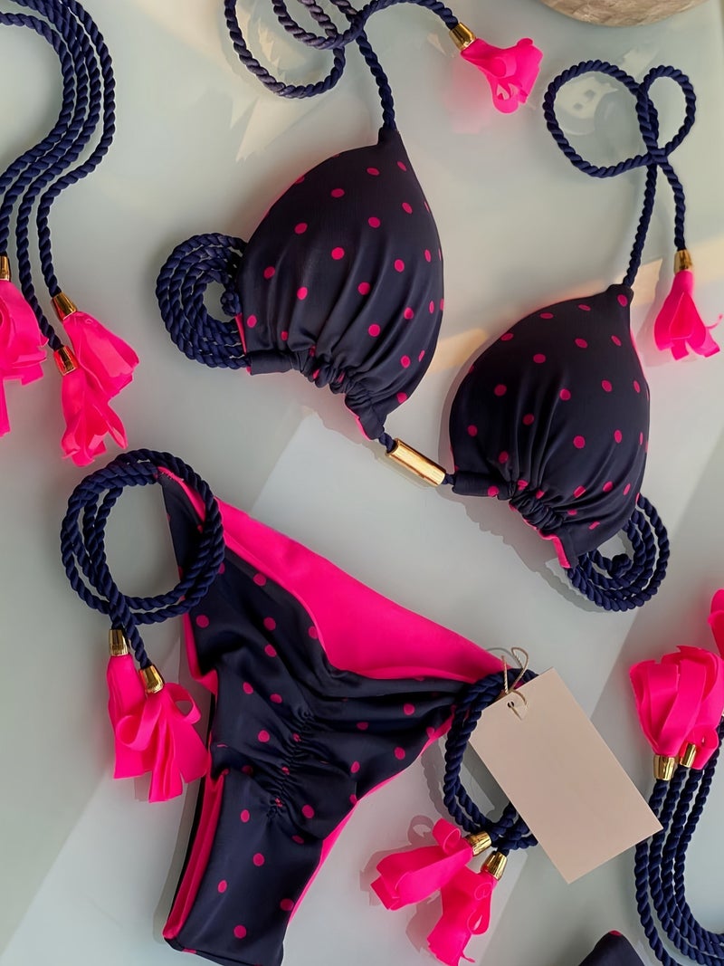 Printed Fabric Rope Bikini Triangle Swimsuit Swimwear - Image 1